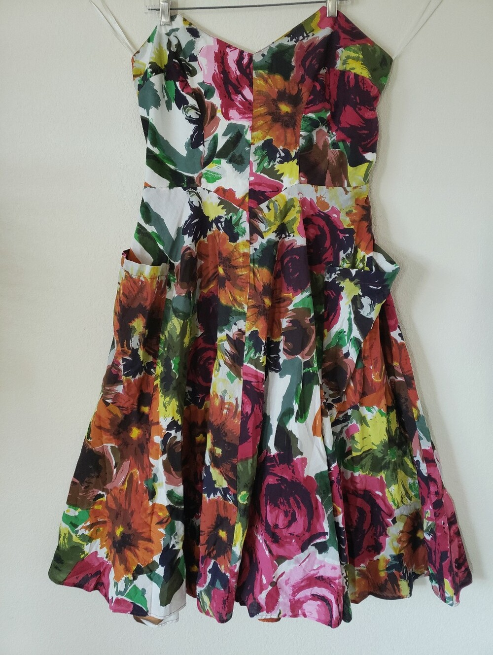Newport News 90's Multicolor Floral Sweetheart Smocked Fit & Flare Pockets, 18
